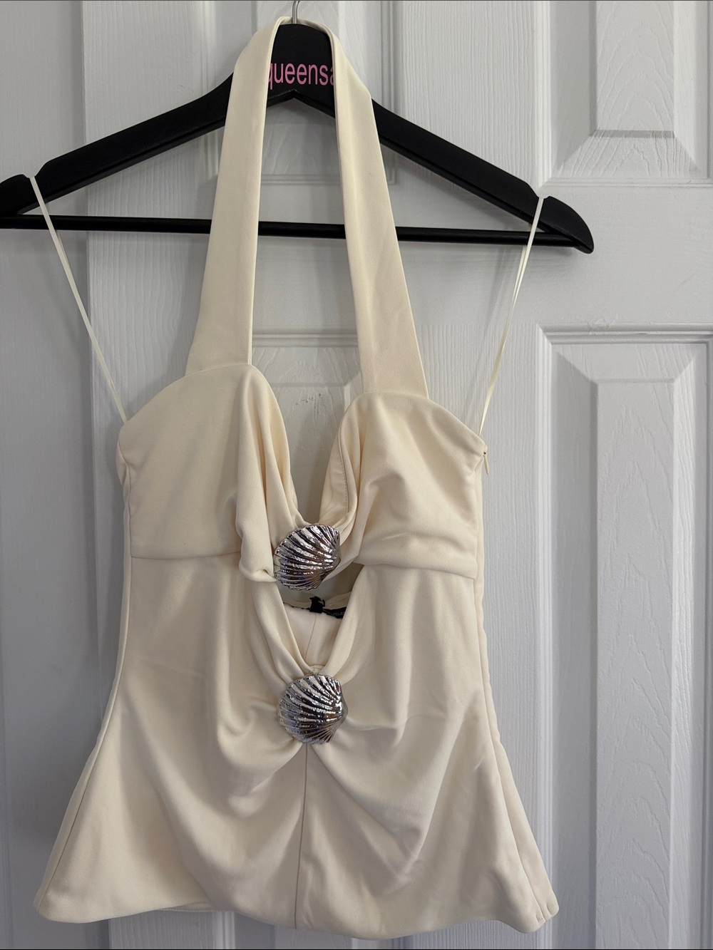 ZARA Shell Hardware Trim Halter Top In Cream Color - Picture 4 of 13
